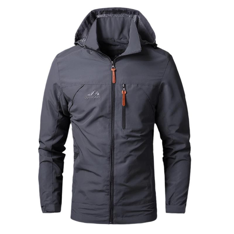 Men's hooded jacket with long sleeves, front zip and zipped pockets