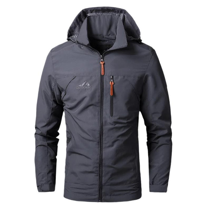 Men's hooded jacket with long sleeves, front zip and zipped pockets