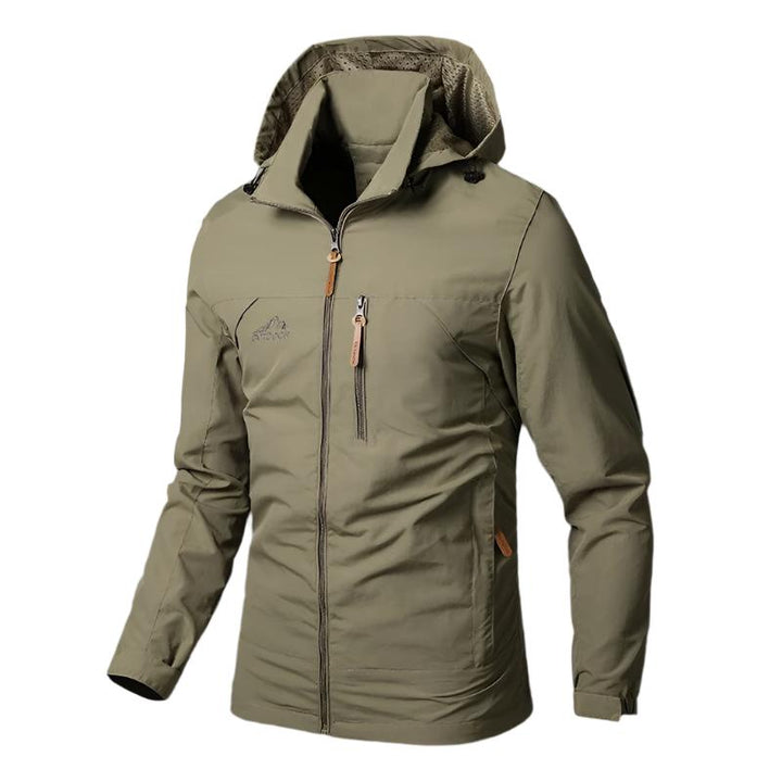 Men's hooded jacket with long sleeves, front zip and zipped pockets