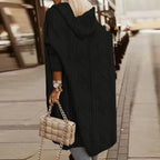 Women's longline cable knit hooded cardigan