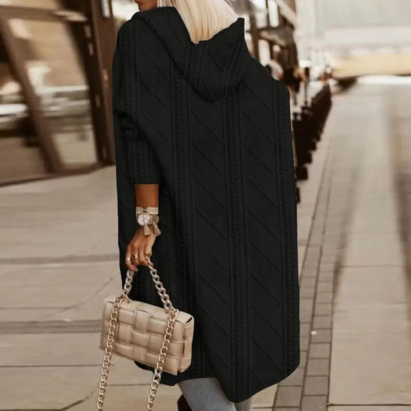 Women's longline cable knit hooded cardigan