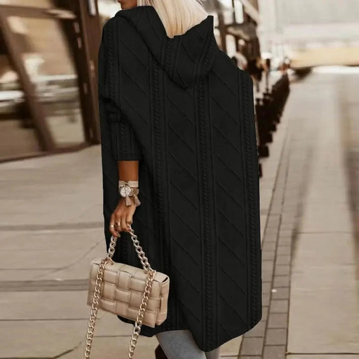 Women's longline cable knit hooded cardigan