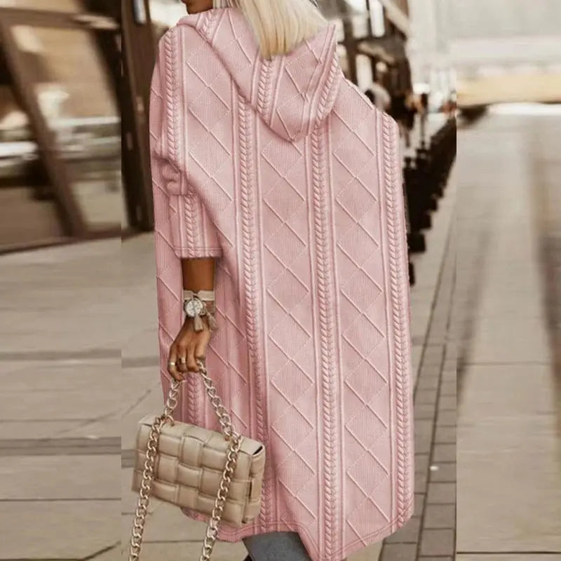 Women's longline cable knit hooded cardigan