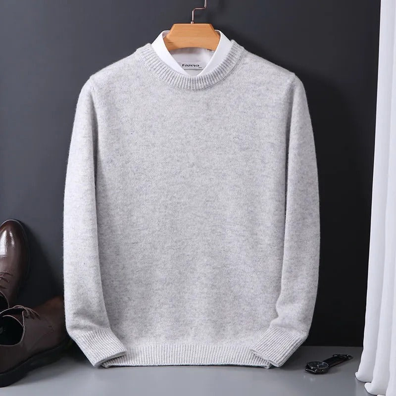 Men's plain crew neck jumper with long sleeves and ribbed trims