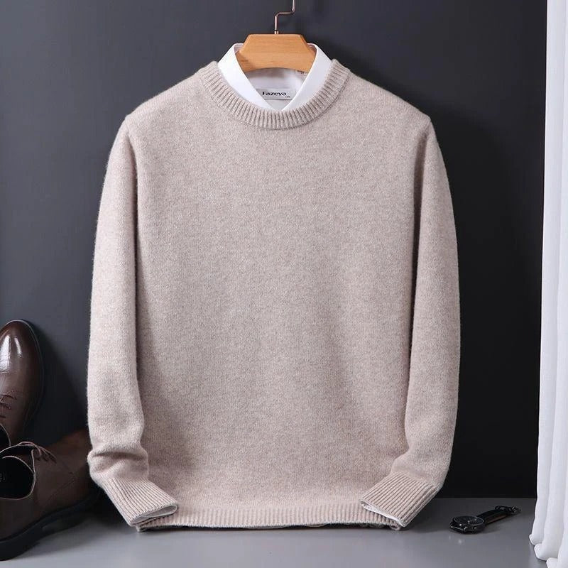 Men's plain crew neck jumper with long sleeves and ribbed trims