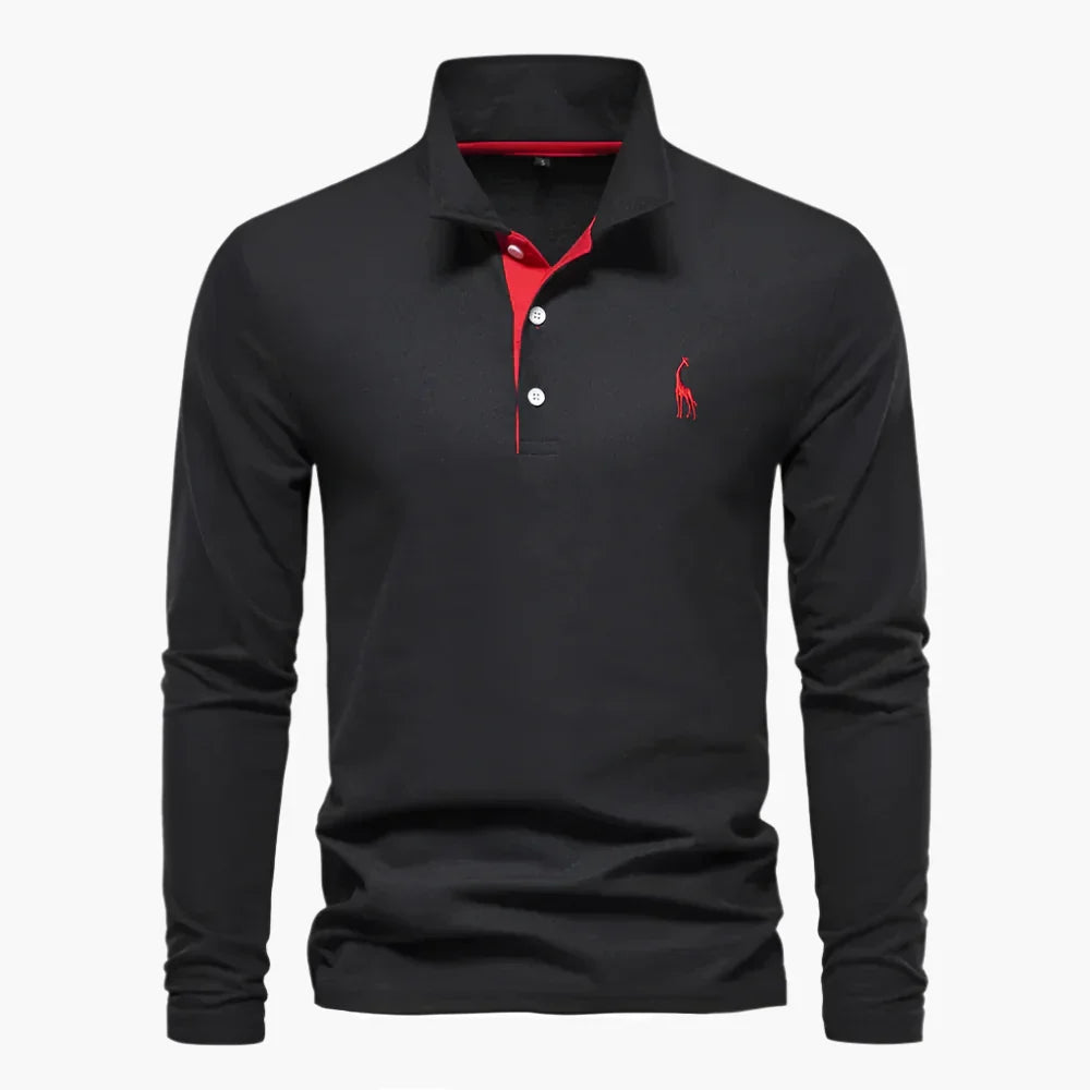 Men's long-sleeve polo shirt with turn-down collar and button placket