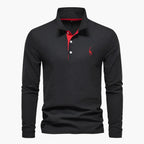 Men's long-sleeve polo shirt with turn-down collar and button placket
