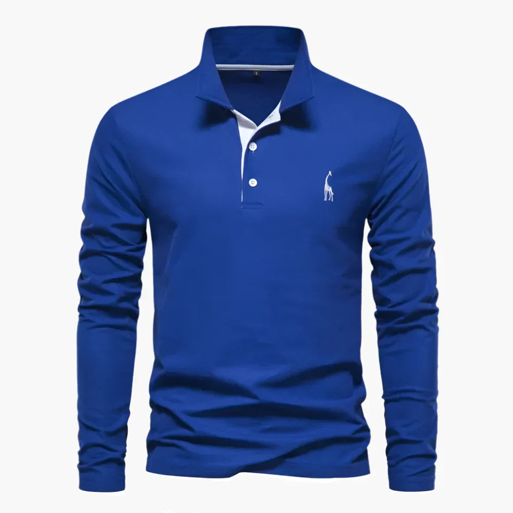 Men's long-sleeve polo shirt with turn-down collar and button placket