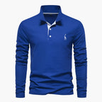 Men's long-sleeve polo shirt with turn-down collar and button placket