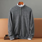 Men's half-zip mock neck jumper with long sleeves and ribbed trims