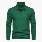 Men's long-sleeve polo shirt with turn-down collar and button placket