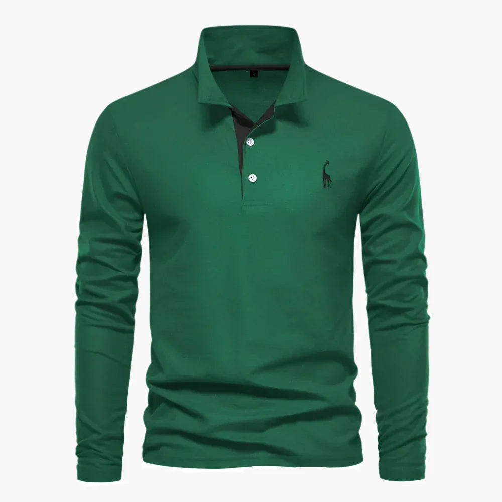 Men's long-sleeve polo shirt with turn-down collar and button placket