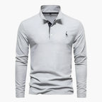 Men's long-sleeve polo shirt with turn-down collar and button placket