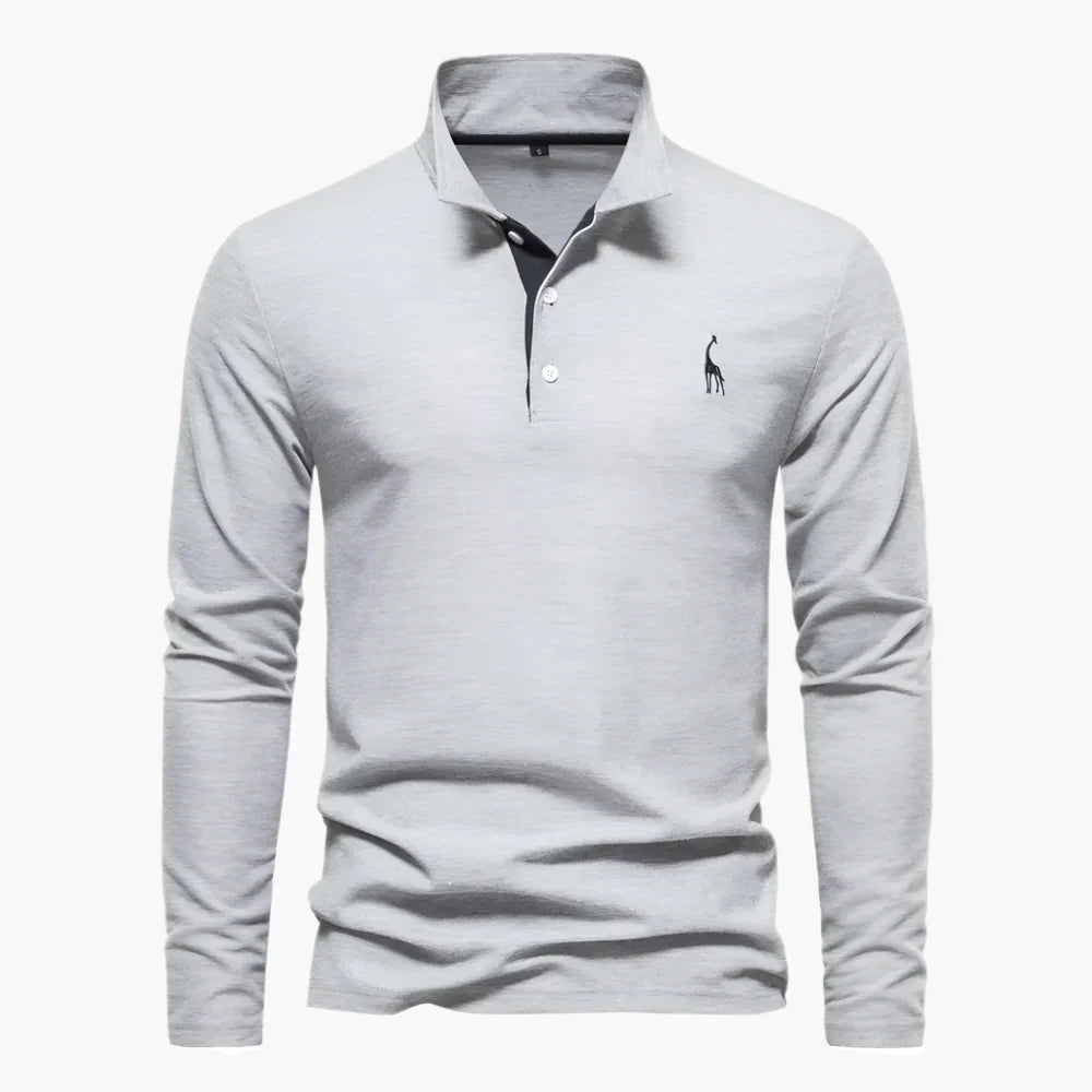 Men's long-sleeve polo shirt with turn-down collar and button placket