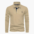 Men's long-sleeve polo shirt with turn-down collar and button placket