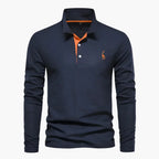Men's long-sleeve polo shirt with turn-down collar and button placket