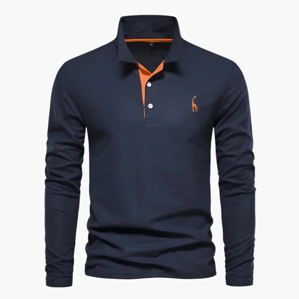 Men's long-sleeve polo shirt with turn-down collar and button placket