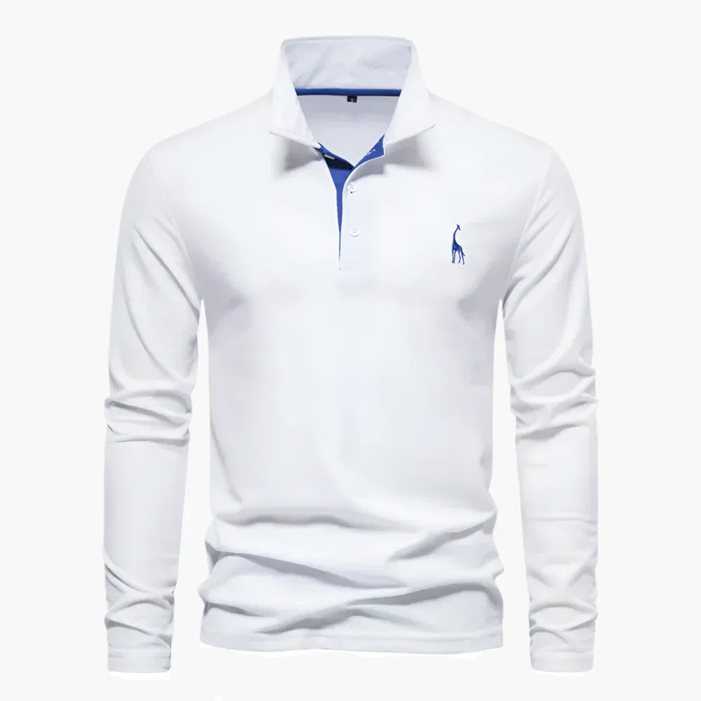 Men's long-sleeve polo shirt with turn-down collar and button placket