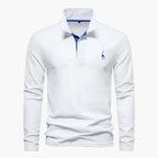 Men's long-sleeve polo shirt with turn-down collar and button placket