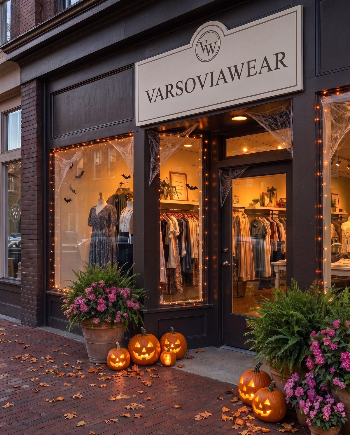 Varsoviawear storefront decorated for Halloween