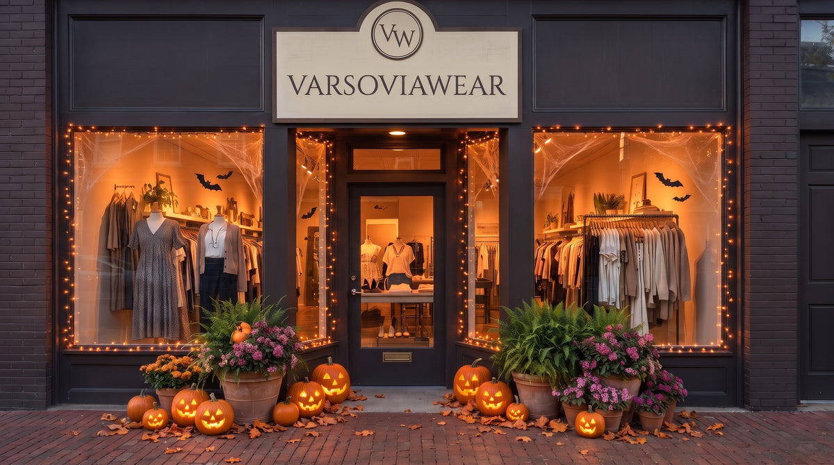 Varsoviawear storefront decorated for Halloween
