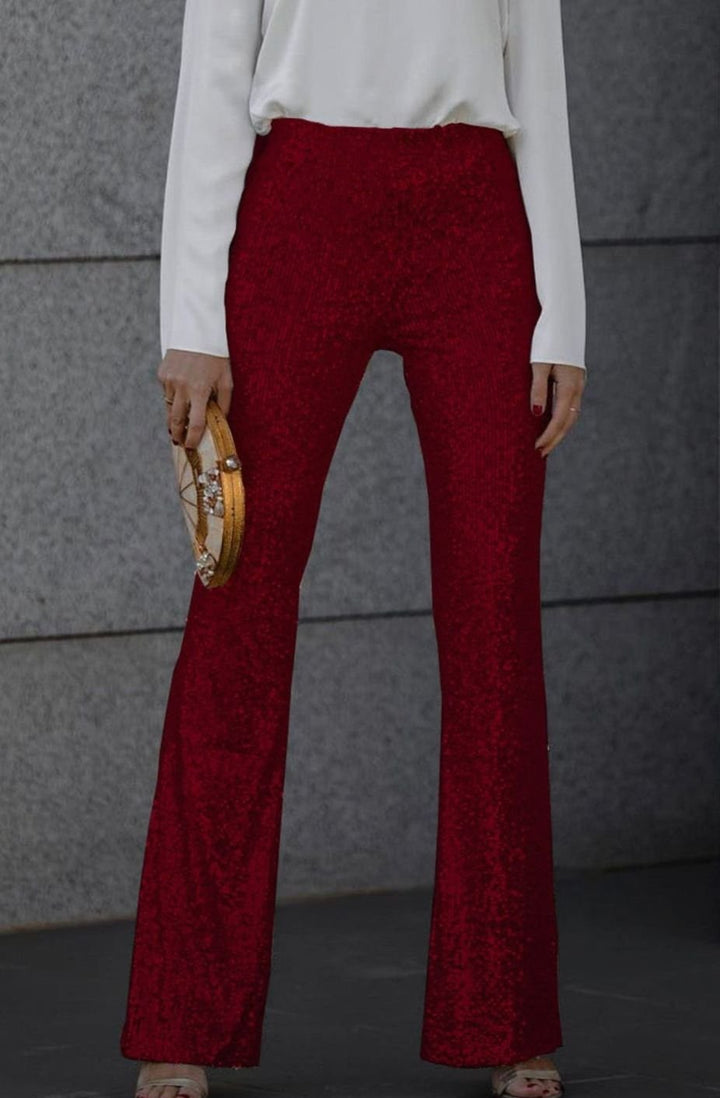 Women's High-Waisted Sequin Flared Trousers