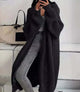 Women's long ribbed knit cardigan with open front, shawl collar and front pockets