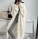 Women's long ribbed knit cardigan with open front, shawl collar and front pockets