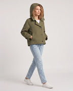 Women's cropped hooded trench jacket with buttons and angled pockets