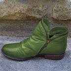 Women's ruched ankle boots with side zip and low heel