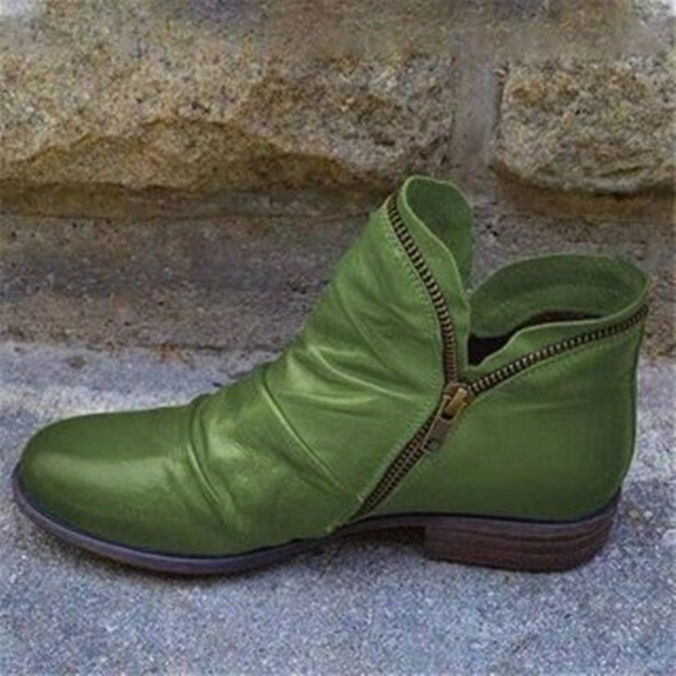 Women's ruched ankle boots with side zip and low heel