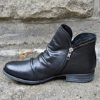 Women's ruched ankle boots with side zip and low heel