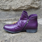 Women's ruched ankle boots with side zip and low heel