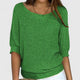 Women's textured knit pullover with round neckline and three-quarter sleeves