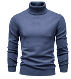 Men's long-sleeved ribbed turtleneck jumper with fitted plain design