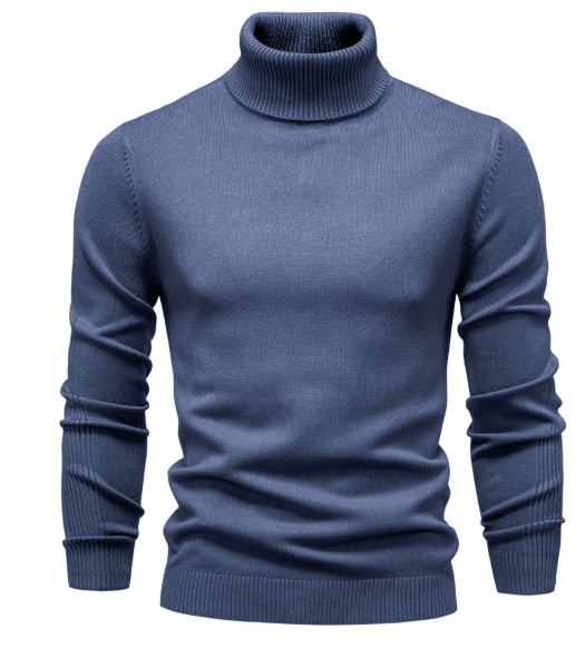 Men's long-sleeved ribbed turtleneck jumper with fitted plain design