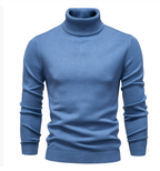 Men's long-sleeved ribbed turtleneck jumper with fitted plain design
