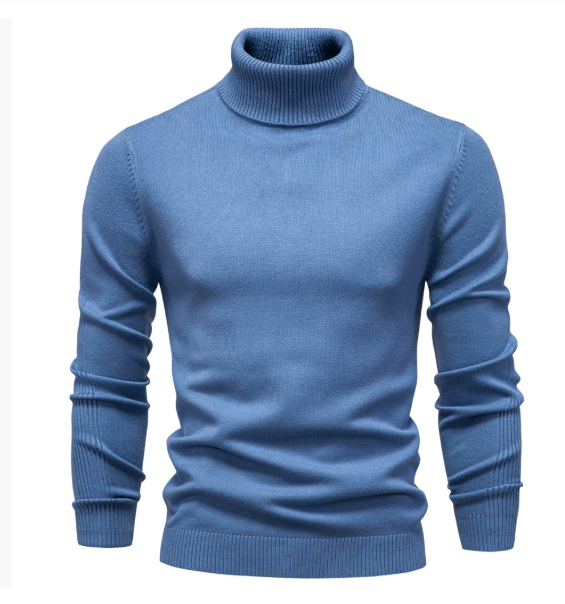Men's long-sleeved ribbed turtleneck jumper with fitted plain design