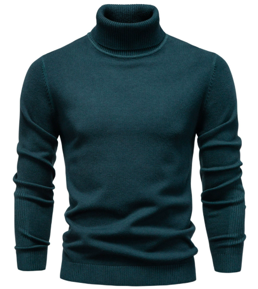 Men's long-sleeved ribbed turtleneck jumper with fitted plain design