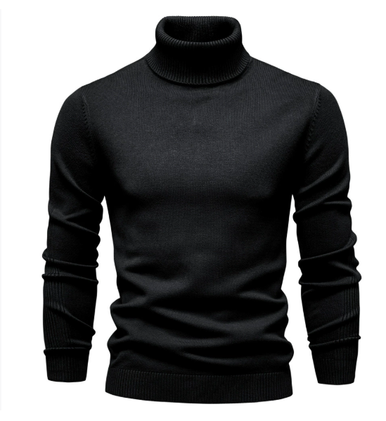 Men's long-sleeved ribbed turtleneck jumper with fitted plain design