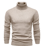 Men's long-sleeved ribbed turtleneck jumper with fitted plain design