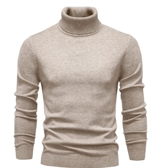 Men's long-sleeved ribbed turtleneck jumper with fitted plain design