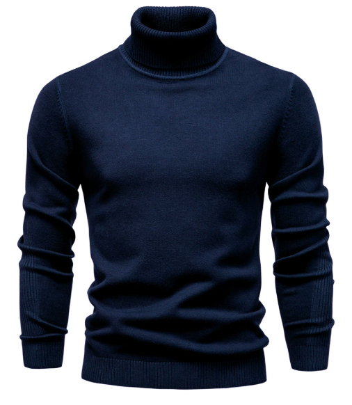 Men's long-sleeved ribbed turtleneck jumper with fitted plain design