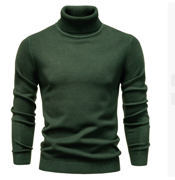 Men's long-sleeved ribbed turtleneck jumper with fitted plain design
