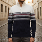 Men's patterned half-zip sweater with ribbed collar