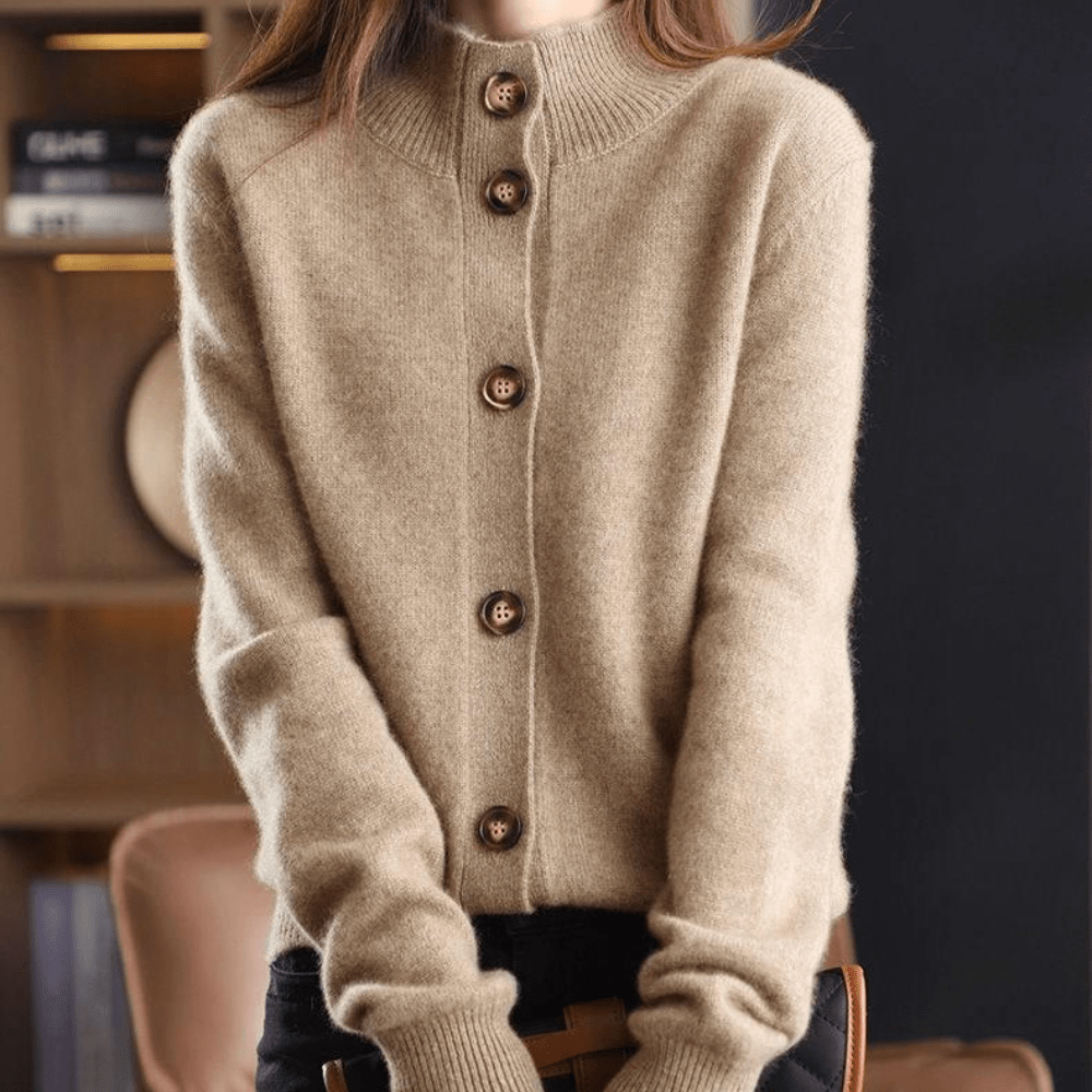 Women's collared knit cardigan with button front