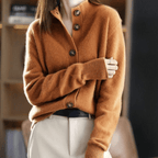 Women's collared knit cardigan with button front