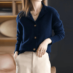 Women's collared knit cardigan with button front