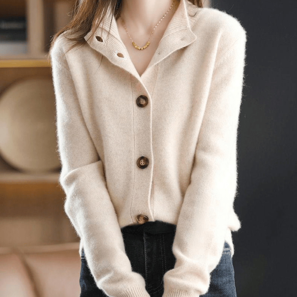 Women's collared knit cardigan with button front