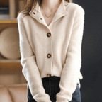 Women's collared knit cardigan with button front